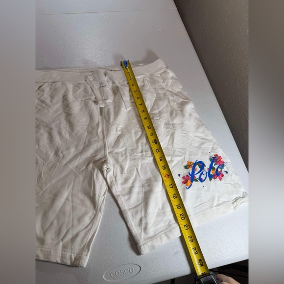 New Polo Ralph Lauren Men’s White Fleece Sweat Shorts Floral Logo Sz L NWOT - Picture 2 of 7